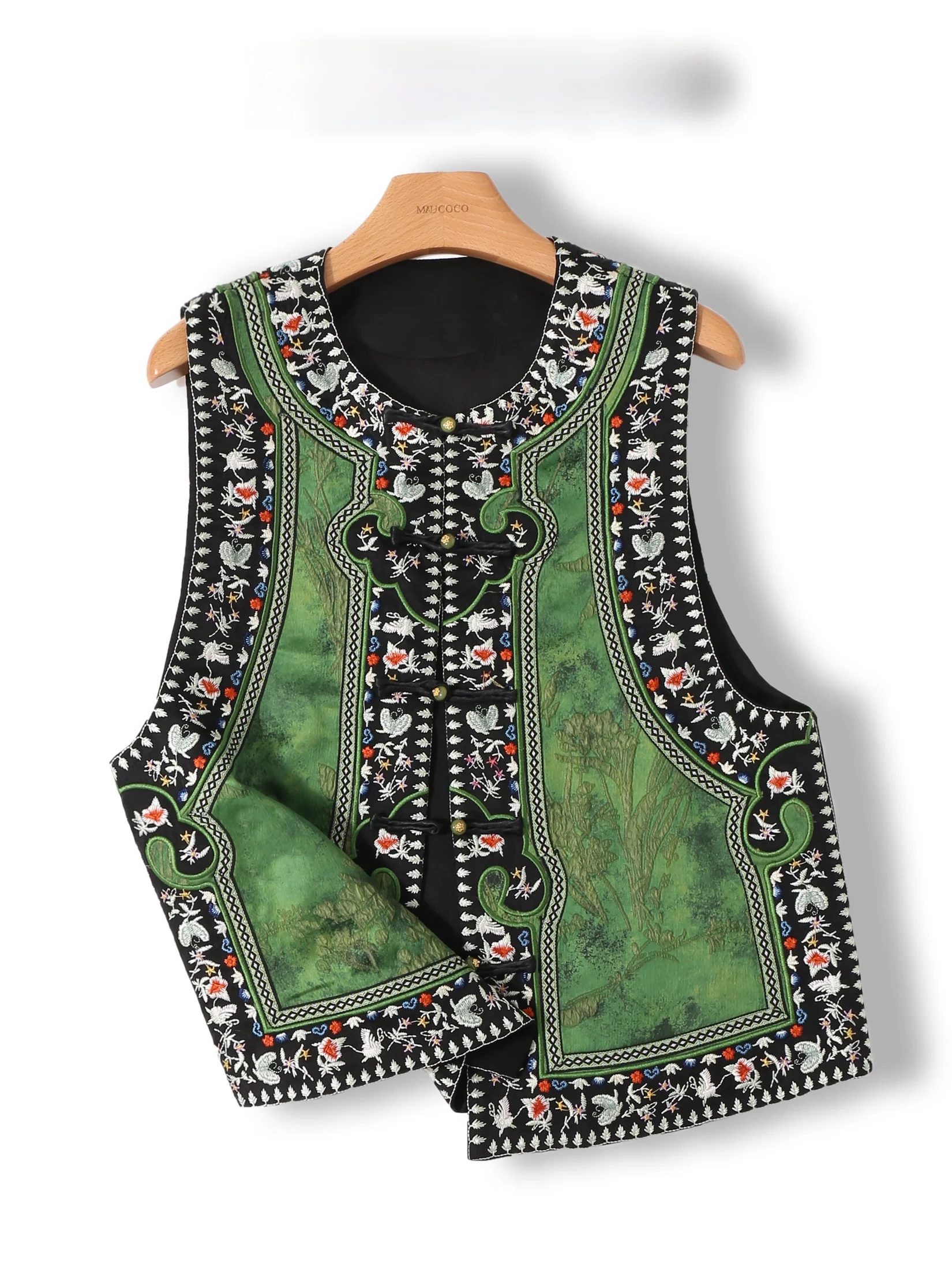 

New Chinese Style 3D Embroidery Vest Women's Fashionable Backless Top round Neck Single Button Closure Traditional Artwork De...