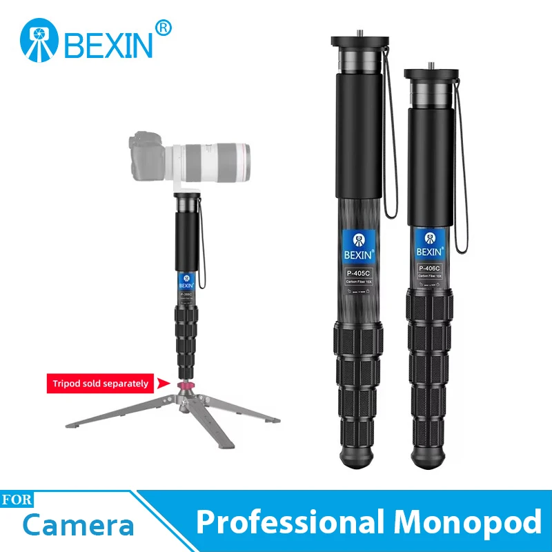 BEXIN Monopod z włókna węglowego Wysuwany przenośny monopod do fotografowania podróżnego Uchwyt do selfie do lustrzanki Akcesoria do statywów do telefonów