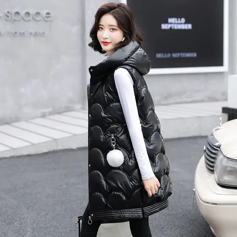 

Nice New Women Winter Warm Cotton Padded Puffer Vests Sleeveless Parkas Jacket Waistcoat Long Hooded Winderproof Outwear