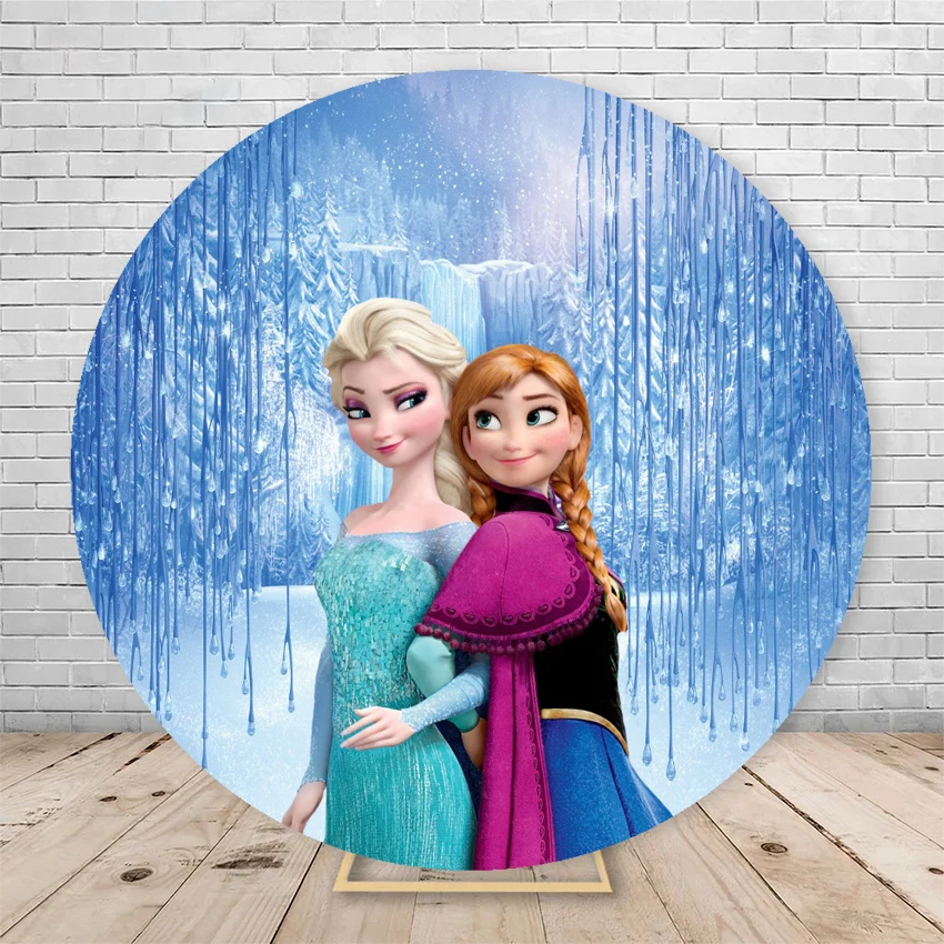 Frozen Anna Elsa Round Photography Backdrop Cover Girls Birthday Party Snowman Baby Shower Background Photo Booth Props