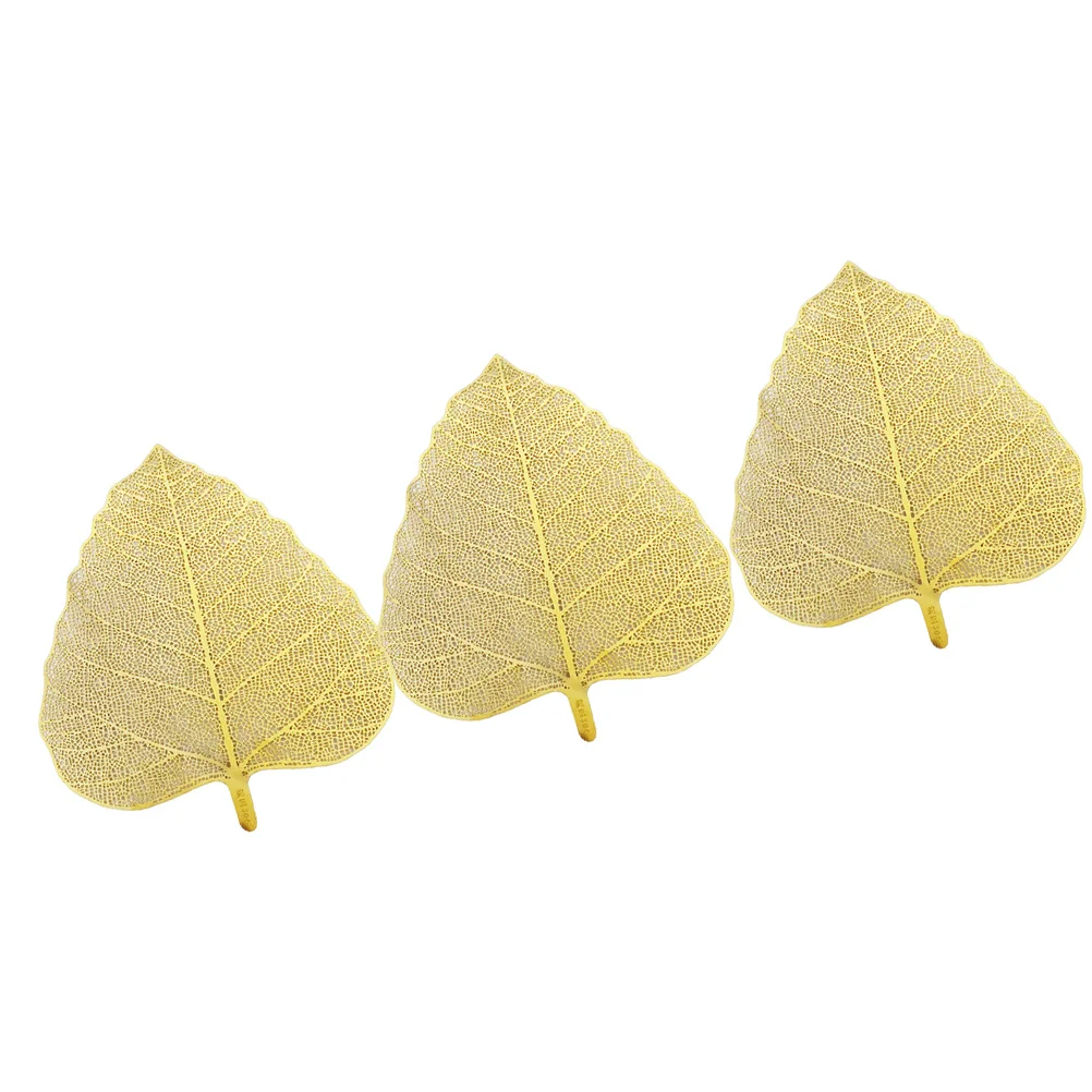 

3pcs Leaf Shaped Strainer Stainless Steel Lightweight Portable For Home Office Use Golden Filter Strainer