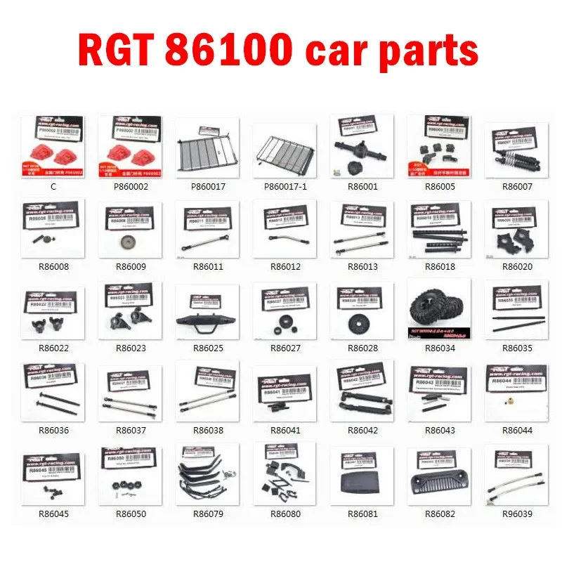 RGT 86100 1/10 RC Car Spare Parts Gear Shell Column Drive Shaft Pull Rod Tires Shock Absorber Rearview Mirror Wiper Set