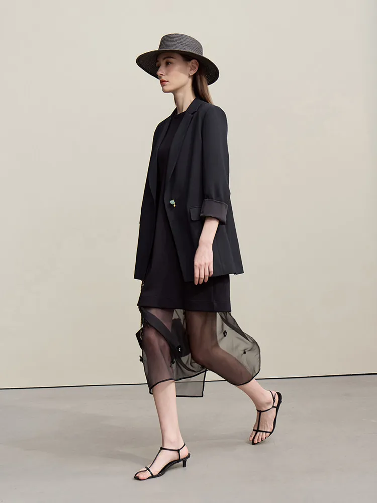 Amii Women's jacket 2026 spring new commuter button shoulder pad suit loose Anti-wrinkle medium and long blazer top 12611021