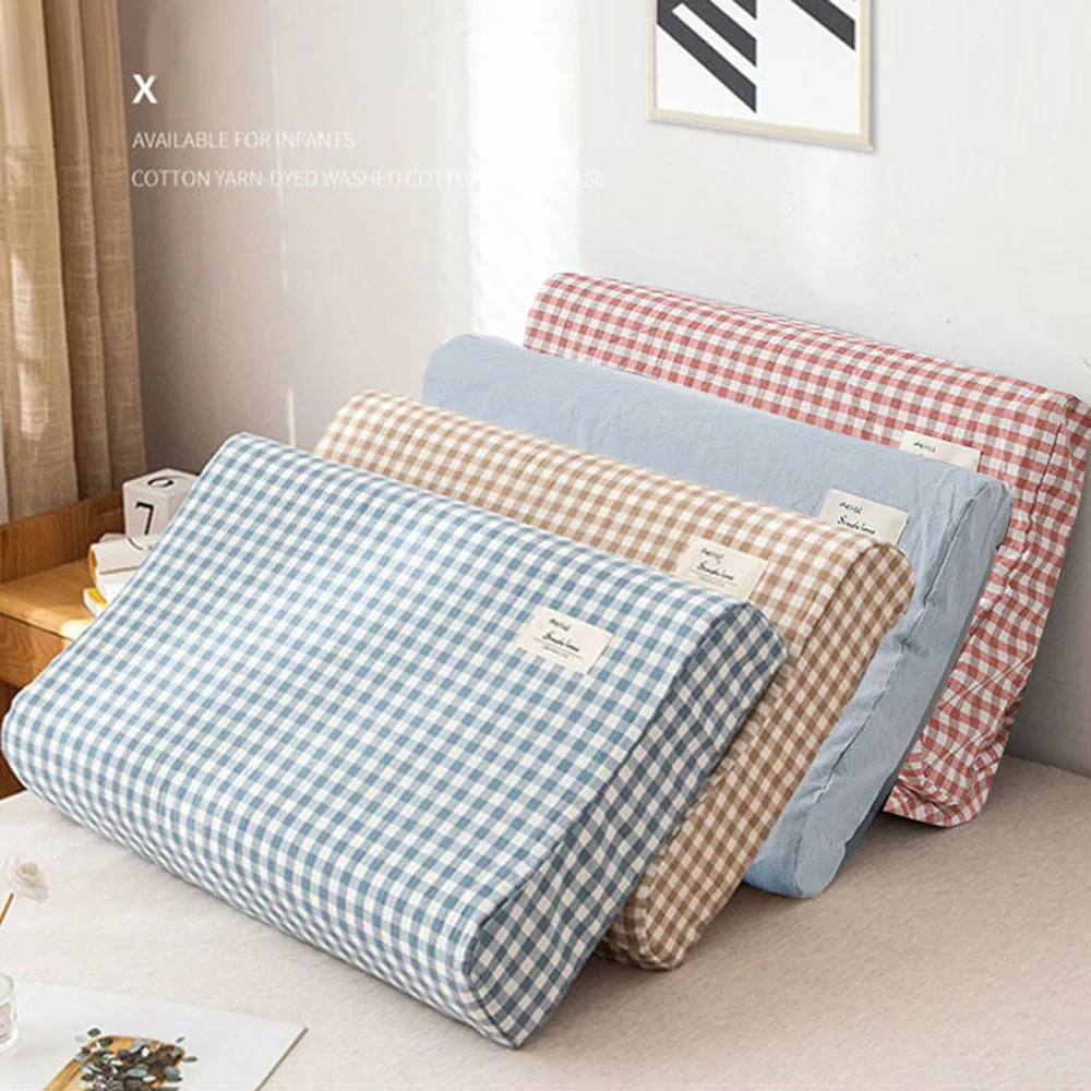 

2023 Japanese Plaid Latex Pillowcase Soft Washed Cotton Memory Pillow Cover Solid Color Cushion Cover Only Case 30x50/40x60cm