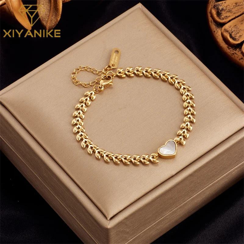 XIYANIKE 316L Stainless Steel Women's Bracelets Ear of Wheat Chain Love Heart Pendant Bracelet for Women Drop Shipping Wholesale