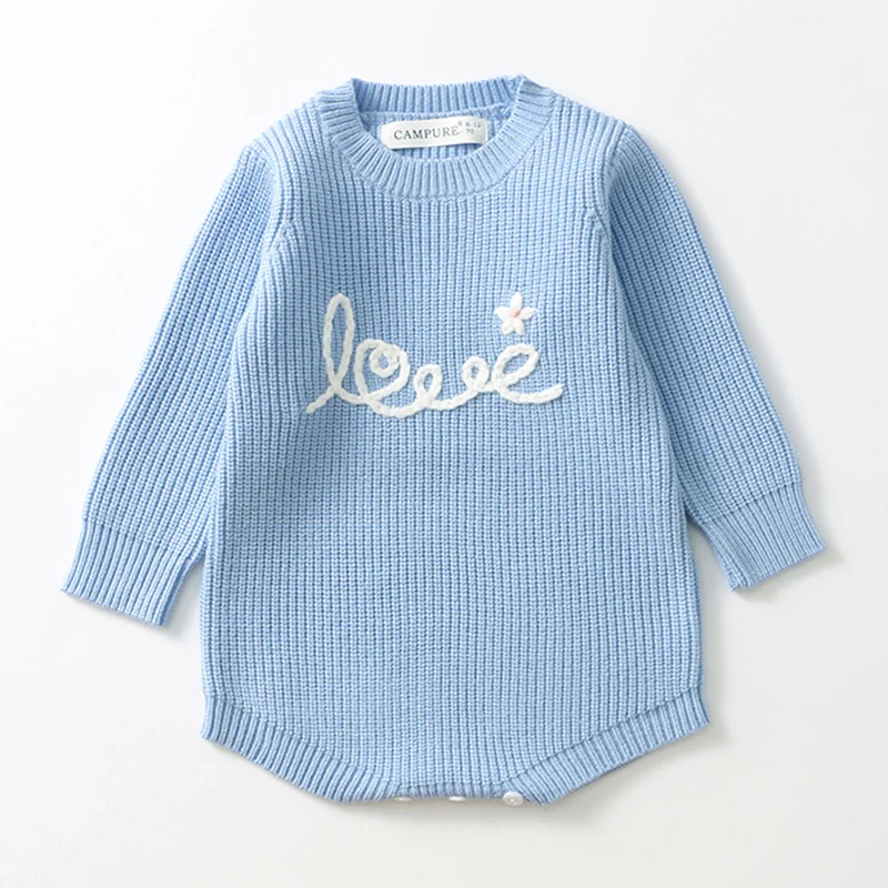 ربيع جديد 2026 0-24 متر ملابس داخلية محبوكة للأطفال حديثي الولادة من الأولاد والبنات بأكمام طويلة مطرزة بذلة محبوكة للأطفال الرضع