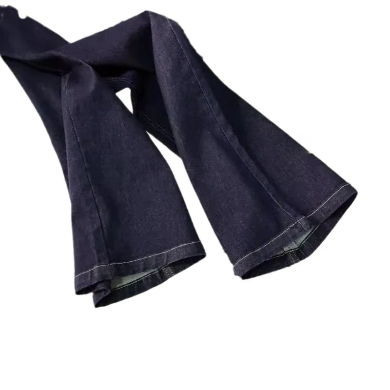 Pop primavera nova moda feminina calças jeans com design exclusivo gola cintura diariamente versátil denim calças de perna larga denim chão pant