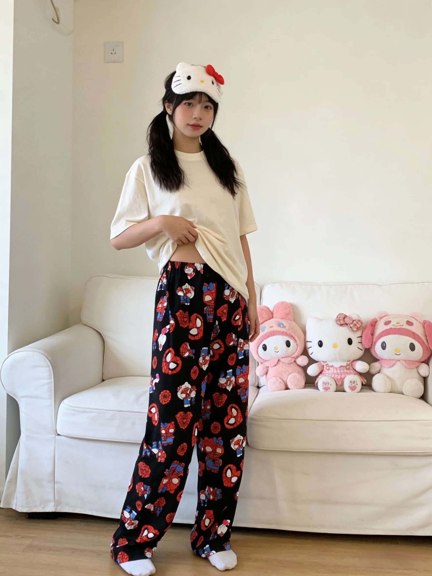 Hello Kitty Spring and Summer New Sleep Pants, Black Walking Pants, Festival Gifts, Best Friend Outfits, Party Outfits