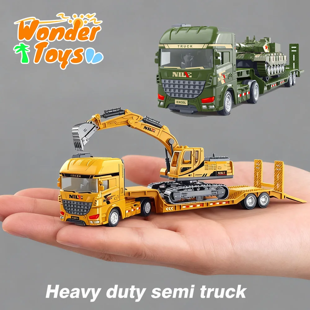 Kids Toys Excavator Tank Model Semi-Carrier Container Engineering Set Vehicle Transport Truck Inertial Car Collection Boys Gift