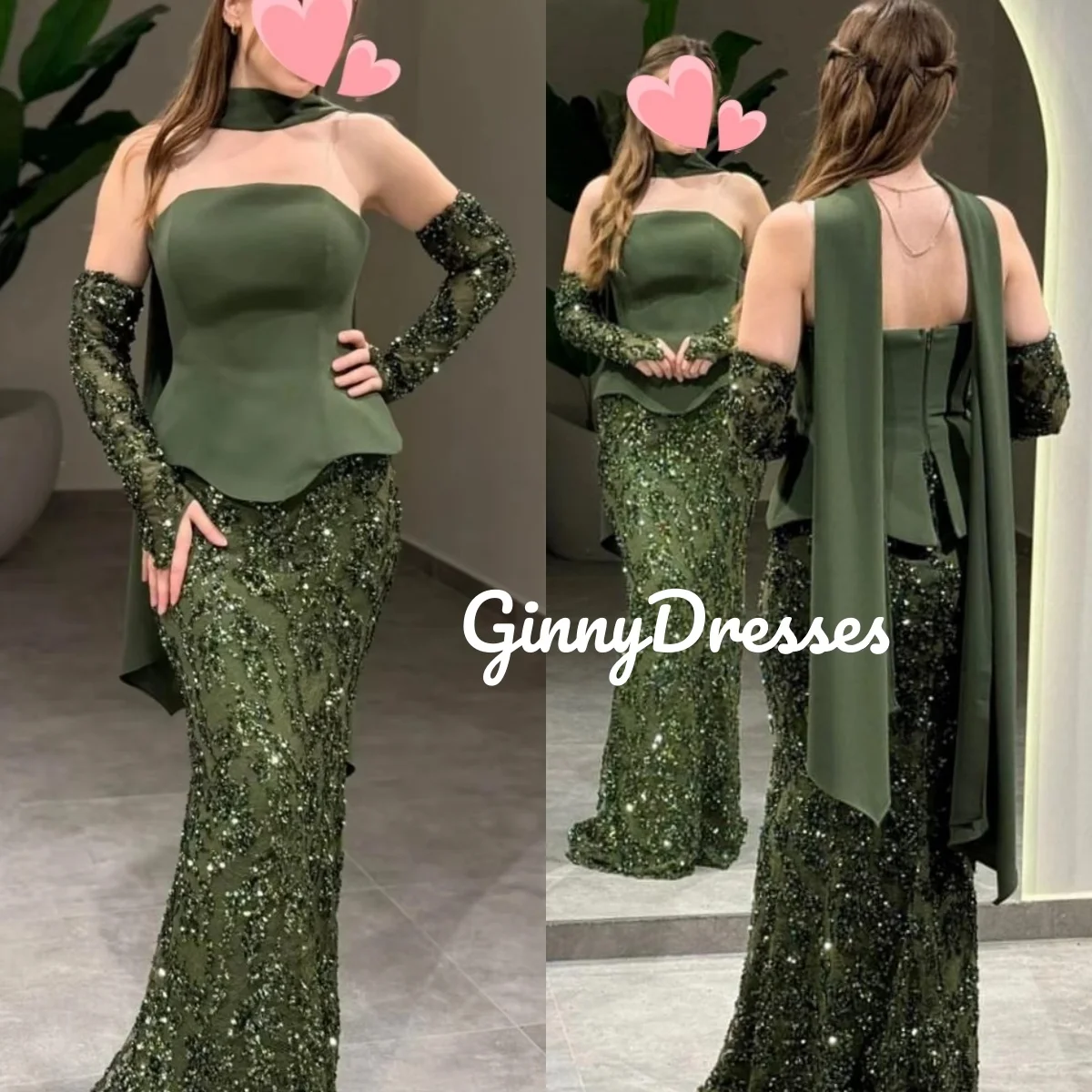 

Party Dresses Mermaid Customize Evening Dress Strapless Floor-Length Lace Zipper Up Long Sleeves Birthday Dresses Luxury