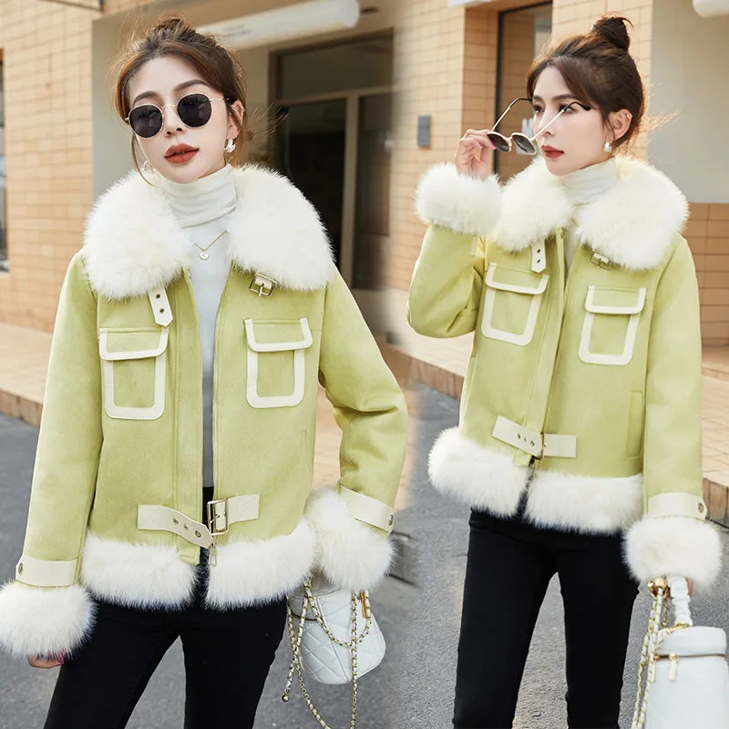 Winter Down Coats Jacket for Women Patchwork Sweet Luxury High-end Outerwears Large Fur Collar Thick Warm Snow Short Down Jacket