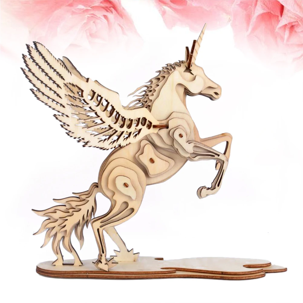 لعبة ألغاز يونيكورن خشبية ثلاثية الأبعاد تعليمية للأطفال هدية عيد الميلاد وعيد الميلاد