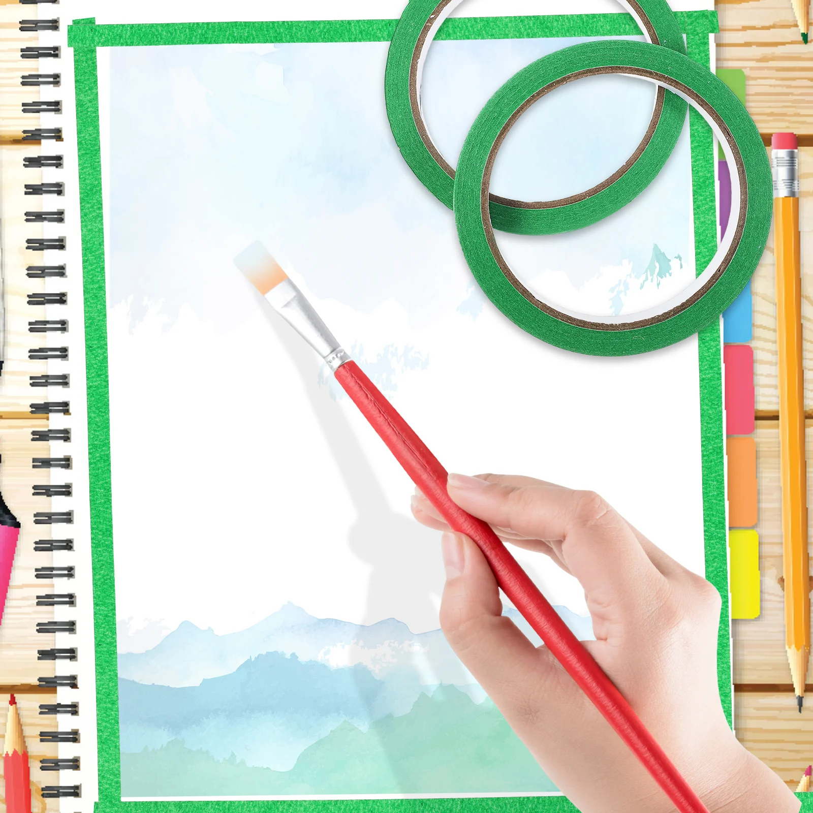 

6pcs 6 Rolls Colorful Masking Paper For Diy Watercolor Painting Craft Tape Roll Car Maintenance Scrapbook Artist Tape