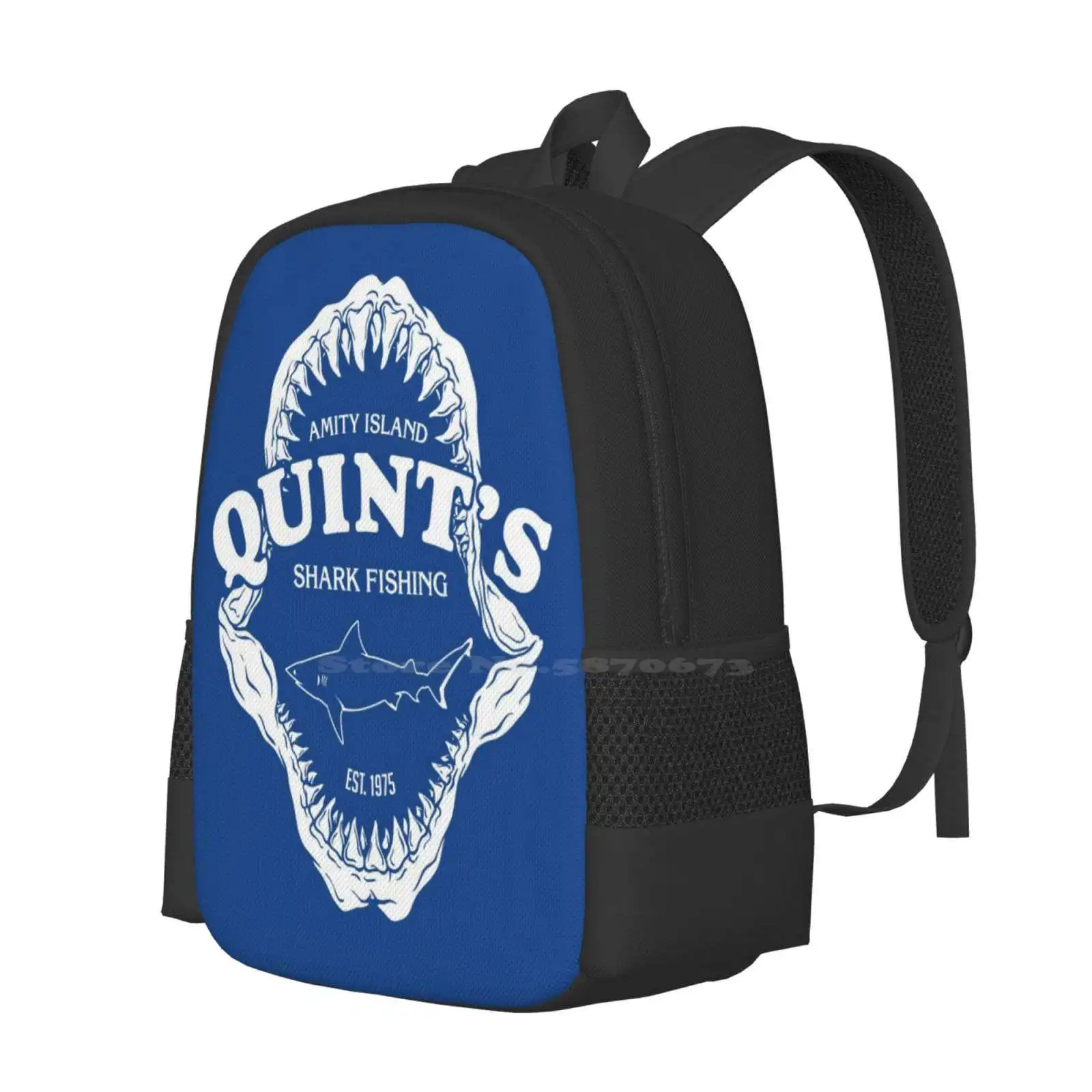 Quints Shark Fishing-Jaws Large Capacity School Backpack Laptop Bags Jaws Quints Shark Funny Humor Retro 70S Movie Fish Ocean