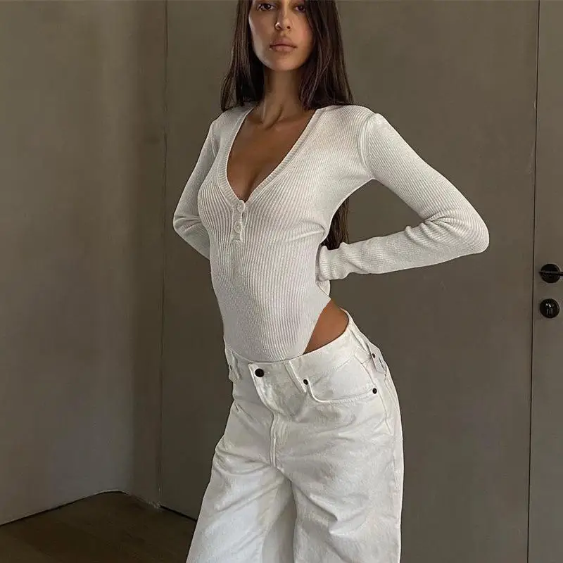 

Women's Deep V Ne Long Sve Jumpsuit mid Waist High Street Sle Comfortable Fit Casual Faion plus Size Available
