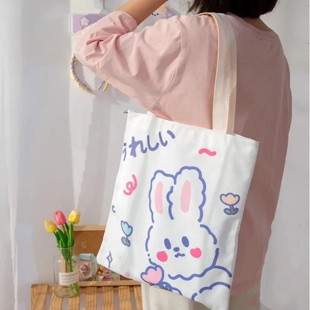 Bolso de lona para mujer, bolsa de hombro con estampado de dibujos animados, de doble cara, novedad