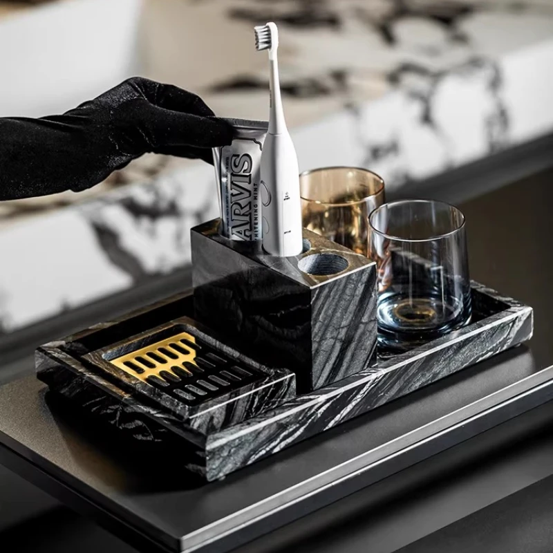 High-Quality Marble Toothbrush Holder Set for Bathroom Countertopncludes Electric Brush Stand Soap DispenserElegant HoOrganizer.