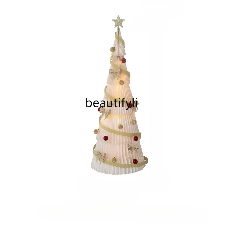 YH Silver fir Christmas tree organ paper art decorative tree warm atmosphere warm light store festive floor ornament