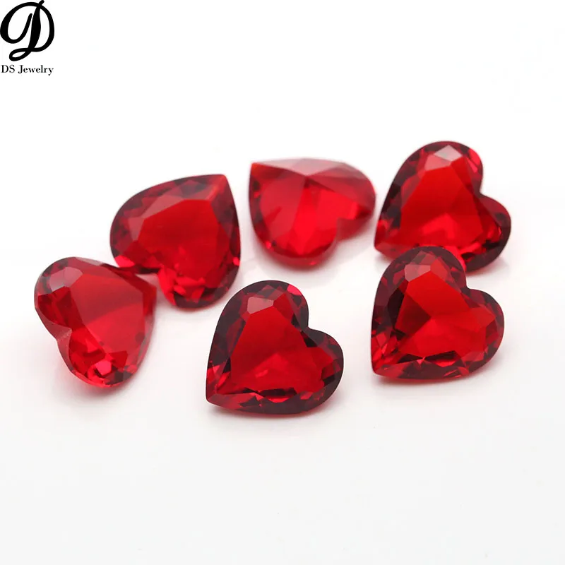 

20PC 14x14mm Heart Cut Synthetic Glass Gems Red Loose Stone For Jewelry Making