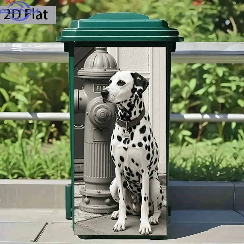 1pc of Trash Can Sticker with a Design Featuring a Dalmatian And a Fire Hydrant. Self-Adhesive Wall Decoration for Kitchen Tra