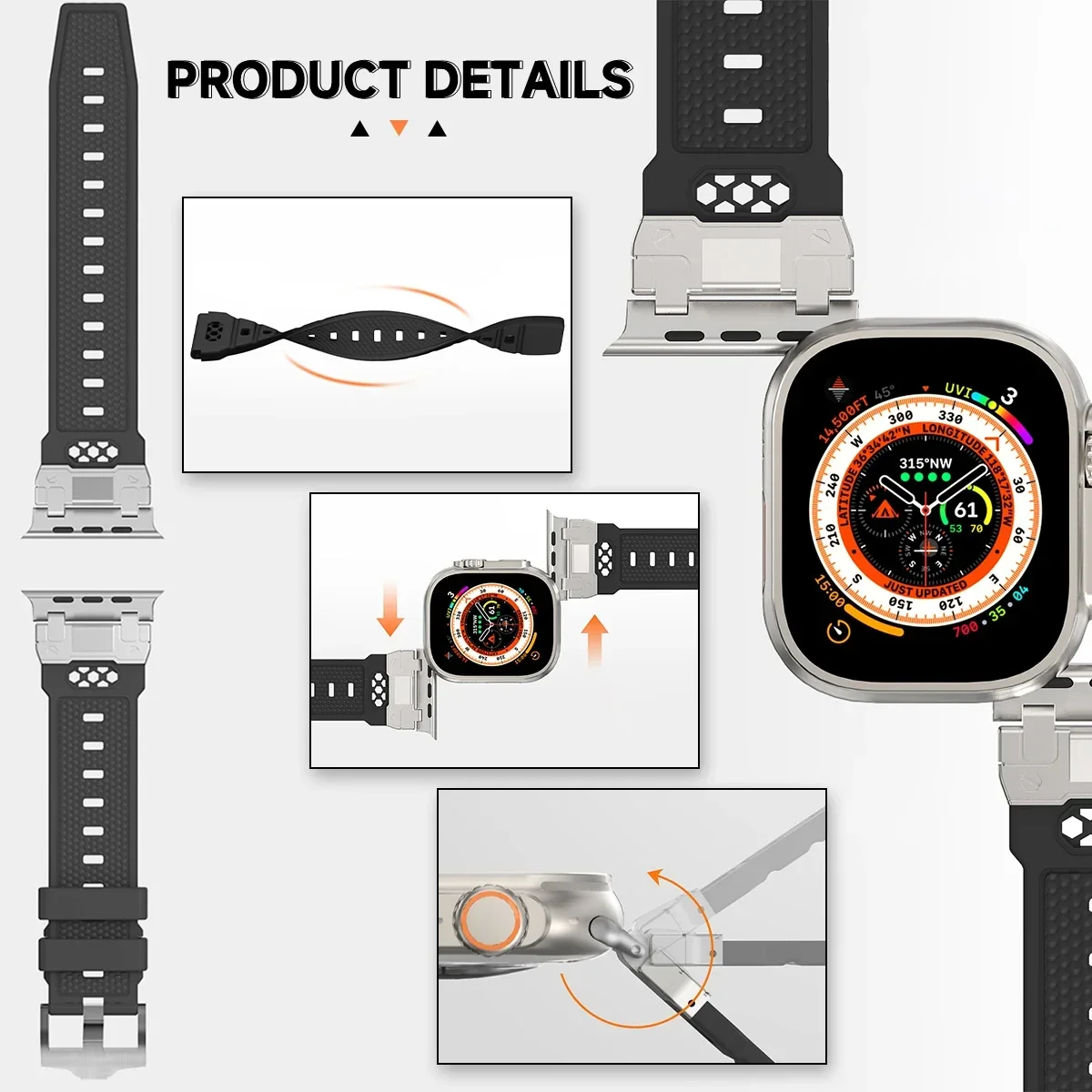 Silicone Strap for Apple Watch Band 49mm 45mm 44mm 42mm Metal Connector Sports Bracelet for IWatch Ultra 2 Series 9 8 7 6 SE 5 4