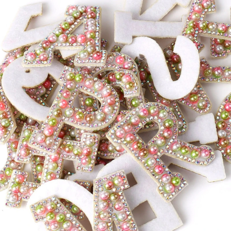 

26PCS Colorful Pearl Rhinestone Letter Patch Alphabet Patches for Clothes 3D Beads Applique Iron on Badge for Bag Hat ABC 4.5CM