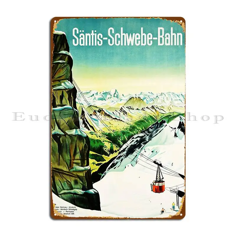 Santis Schwebe Bahn Aerial Tramway To The Peak 1935 Vintage Switzerland Tourism Metal Signs Bar Designs Wall Mural