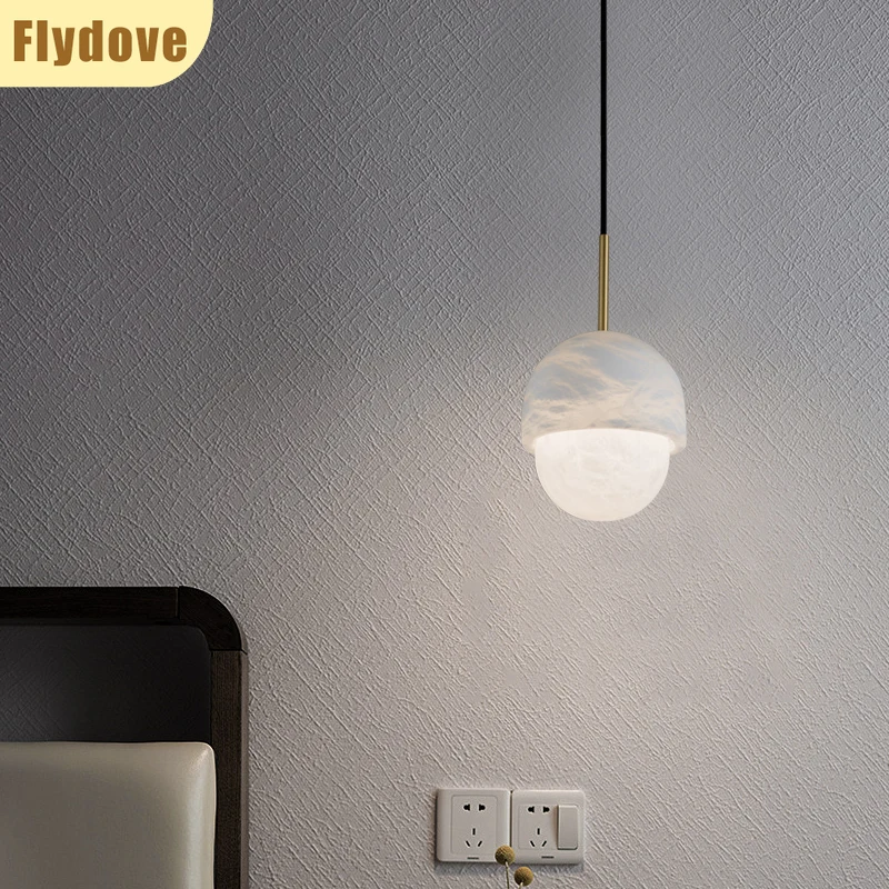 Spanish Restaurant Marble Brass LED Pendant Light Minimalist Design Bedroom Bar Counter Bedside Single Head Hanging Line Light