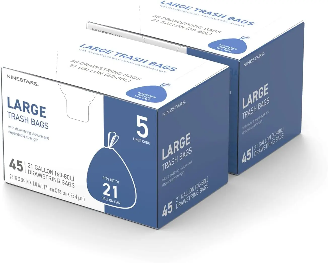 

Extra Strong White Drawstring Trash Bags, Multiple Sizes 90 Count, Kitchen Garbage Bags (21 Gallon)