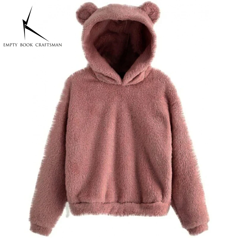 Autumn Winter Women\'s Hoodies Winter Women Long Sleeve Rabbit Ear Hood Sweatshirt Cute Plush Warm Casual Hoodie Tops