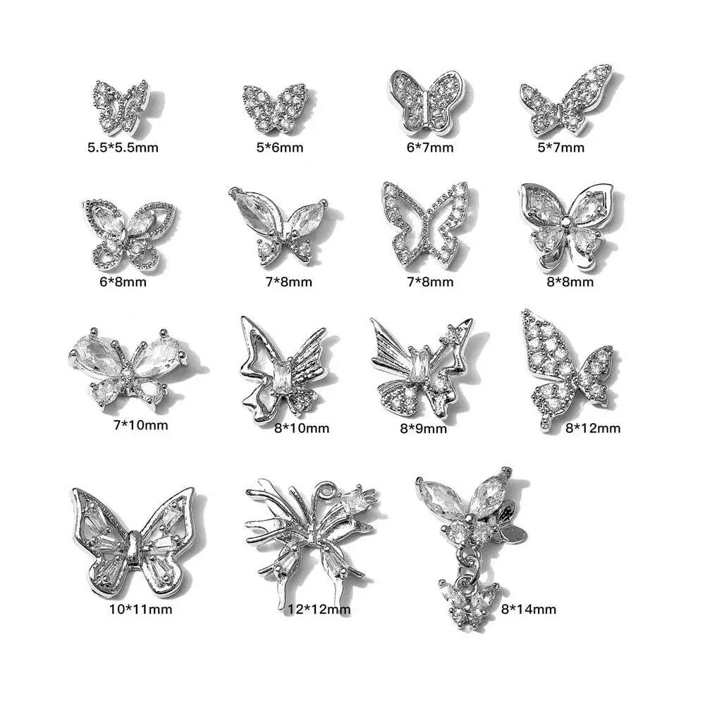 Manicure Ornaments Butterfly Nail Decorations DIY Nail Art Drills Alloy Nail Charms Butterfly Nail Accessories Crystal Butterfly