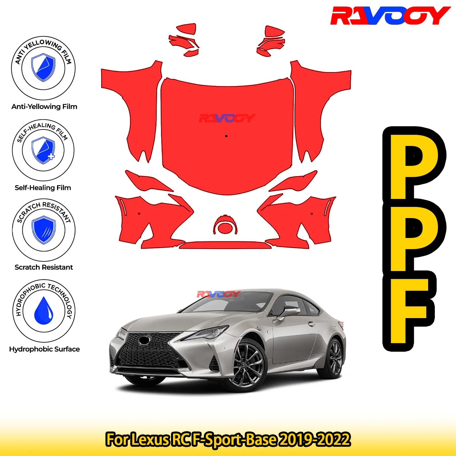 

Для Lexus RC F-Sport-Base 2019-2022 глянцевая матовая черная предварительно вырезанная передняя PPF комплект защитная пленка для краски