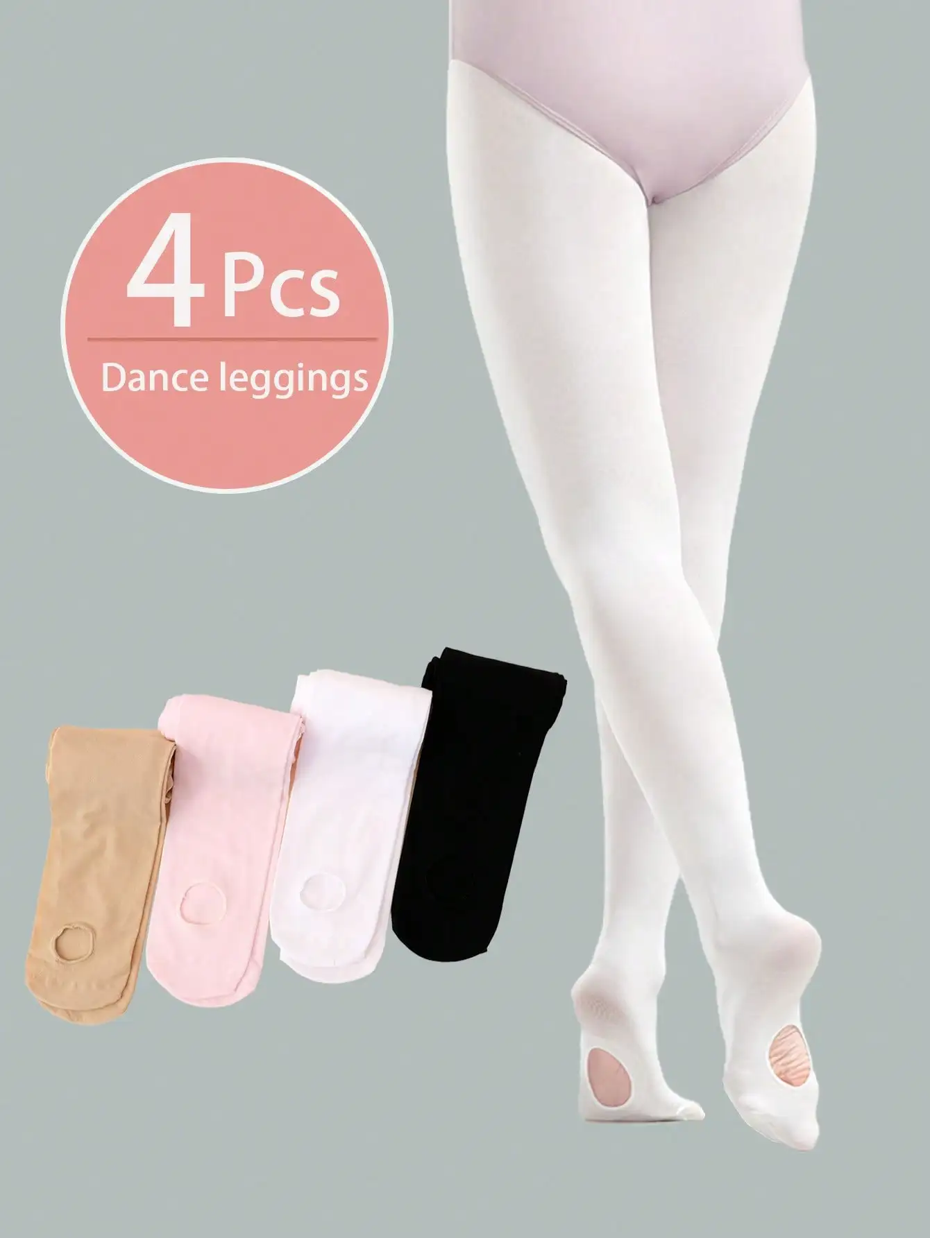 4er-Set Mädchen-Tanzstrumpfhosen mit Fuß, aus Nylon-Spandex, Ballett-Leggings für Kinder von 2-14 Jahren, für Tanzunterricht und Übung – Detail 4