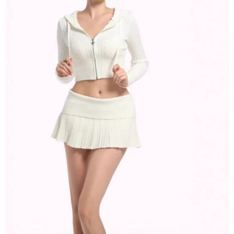 

2026 New Twist Knitted Hooded Fashion Suit Women's Sexy Short Skirt Two-piece Women's