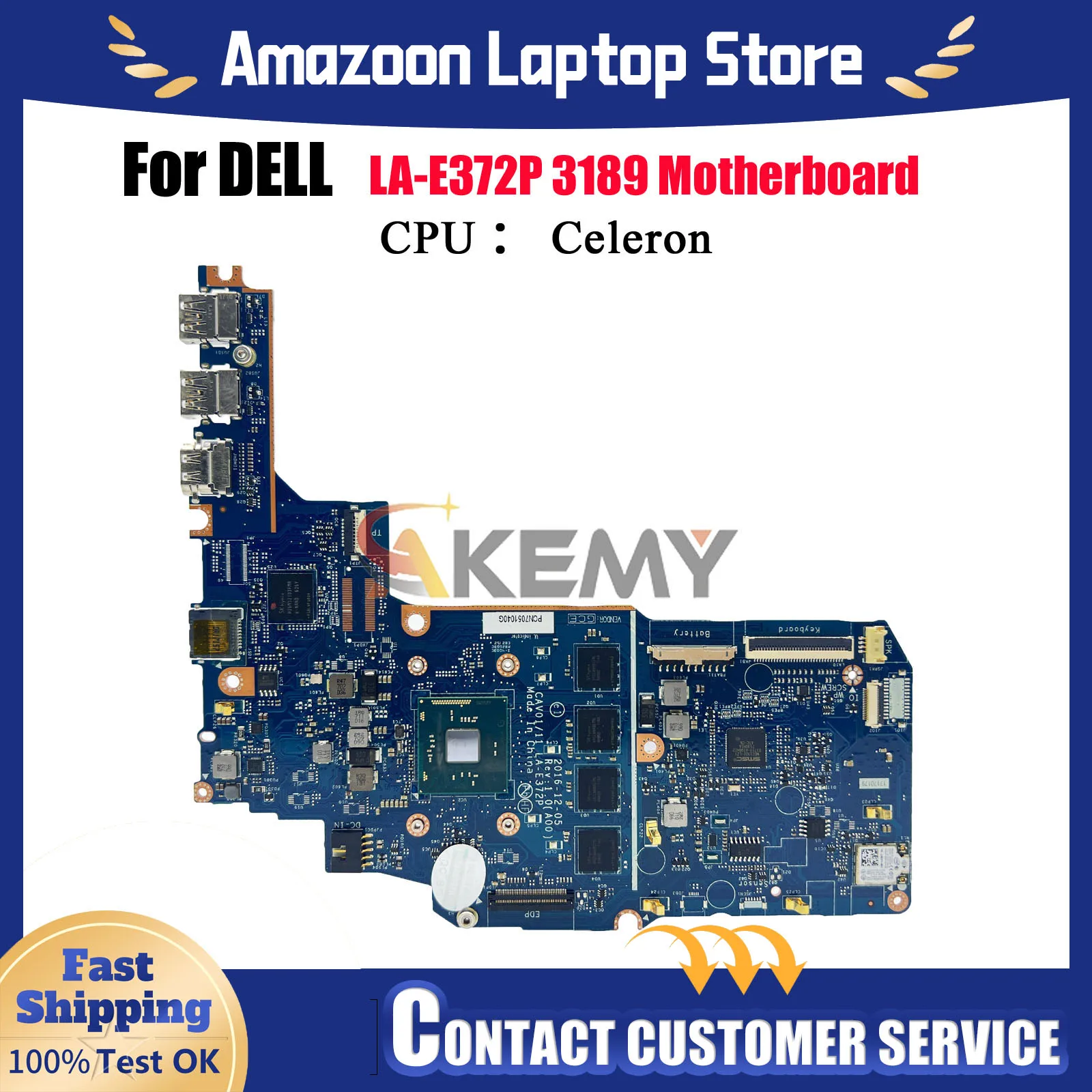 

Laptop Motherboard LA-E372P for DELL Chromebook 11 3180 3189 CAV01/11 with CPU N3160 N3060 CN-083RWV 01TX65 100% Tested OK