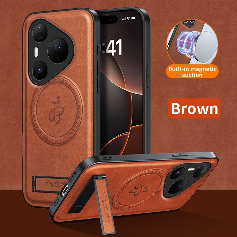 

Leather Kickstand Case for Huawei Pura 80 Ultra For Magsafe Wireless Charging Magnetic Stand Cover For HUAWEI Pura 80 Pro Fundas