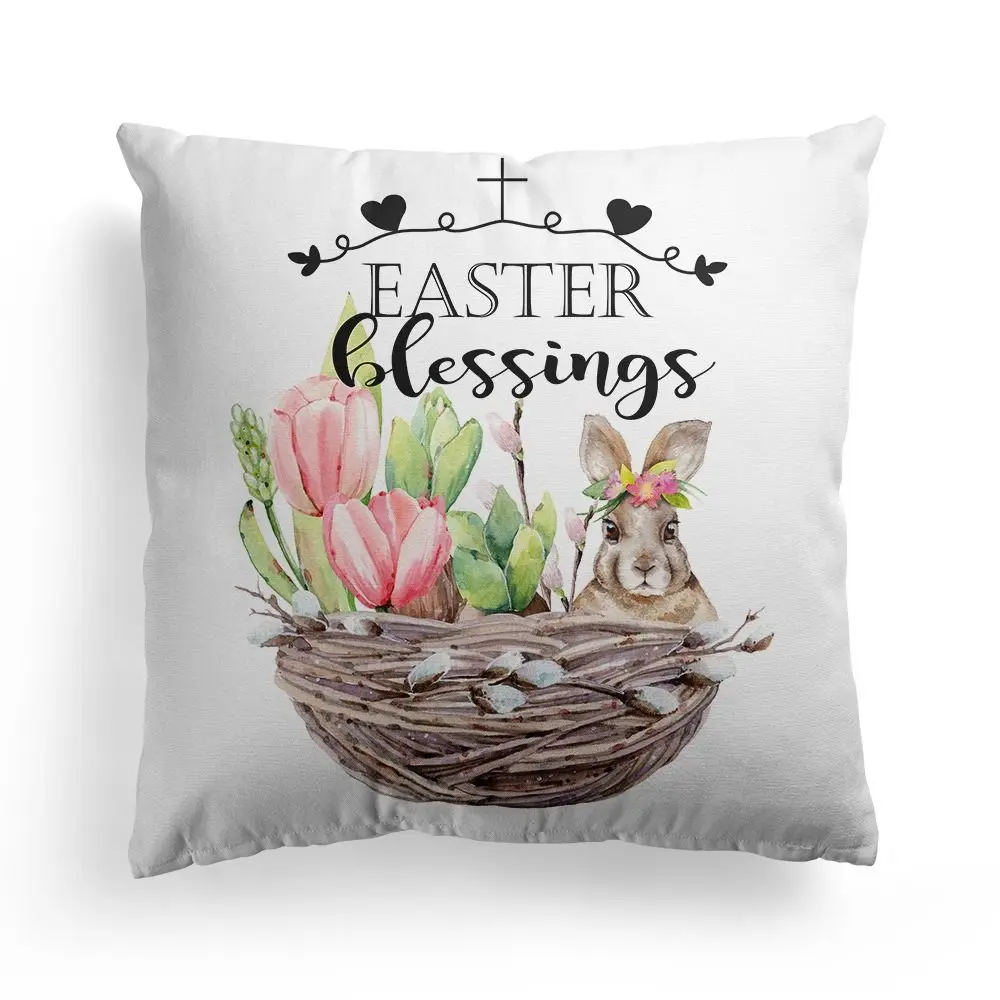 Spring Easter Pillow Covers 18 X 18 Inch Decorative Throw Cushion Covers Home Decorations Bunny Square Pillowcase Easter