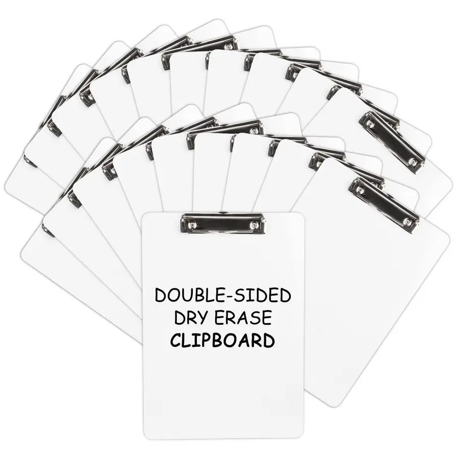 

Erase Wood Clipboard 20 Pack, Hardboard Clip Board 8.5x11 for Classroom, Students, Kid, Size 9 x 12.5, DoubleSided White Board,