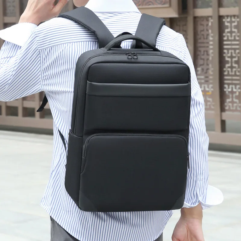 Black Business Laptop Backpack with Diamond Embossed Back Panel and USB Charging Port Water Resistant Fabric Suitable