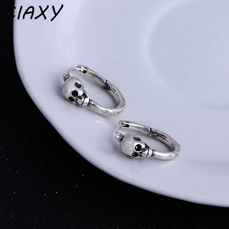 CIAXY Punk Skull Earrings for Women Personality Handsome Street Hip Hop Retro Ear Buckle Thai Silver Jewelry