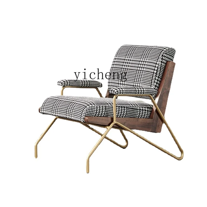 

Tqh Light Luxury Modern Simple Retro Metal Black Walnut Solid Wood Single Sofa Chair