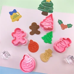 4-Piece Set of Christmas Cookie Molds, Cute Gingerbread Man Christmas Tree Fondant Cookie Cutter, Chocolate Stamping Mold Printing Mold Cake DIY Decorative Baking Mold