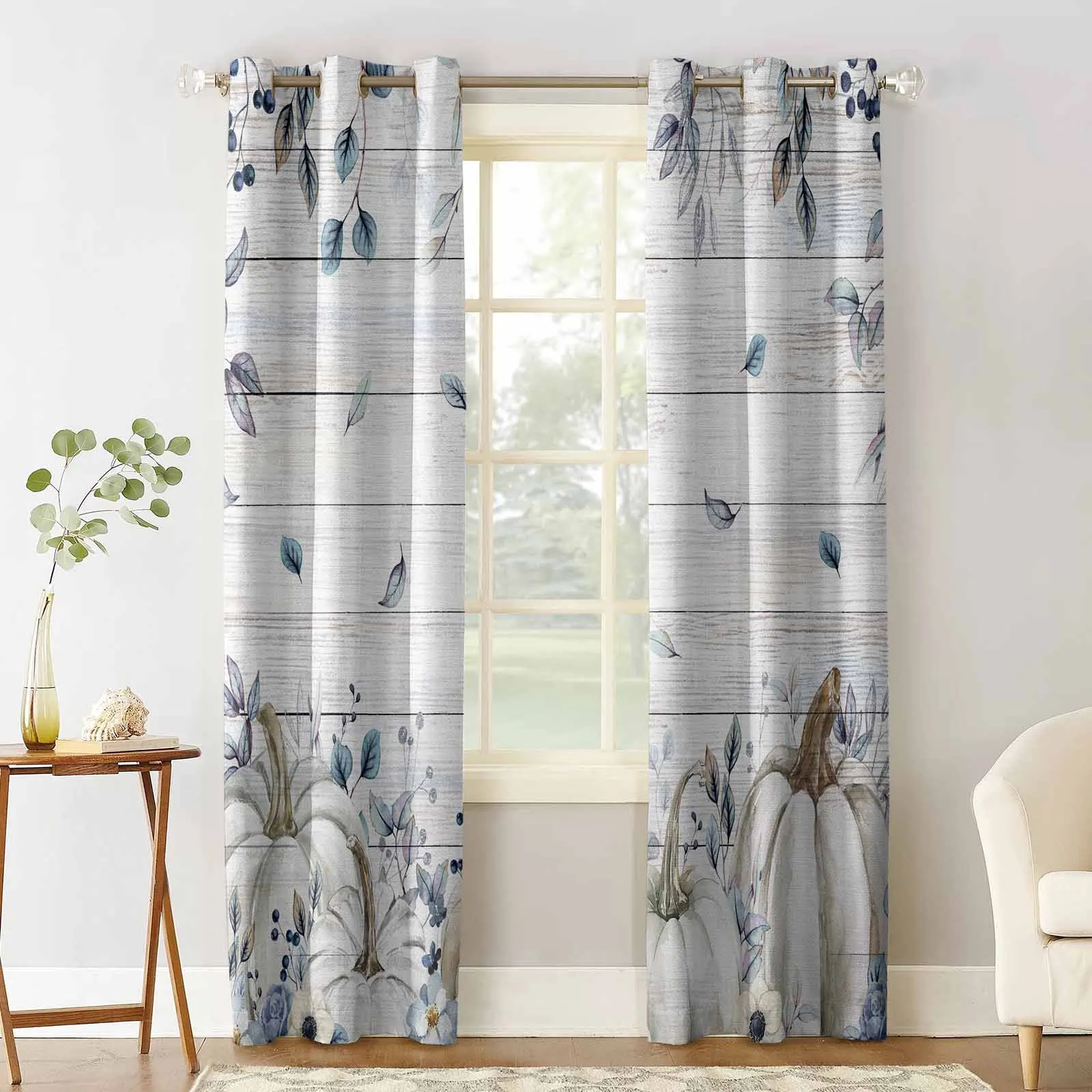 Thanksgiving Autumn Blue Leaves Curtains For Living Room Kids Bedroom Window Curtain Balcony Hall Drape Long Cortinas