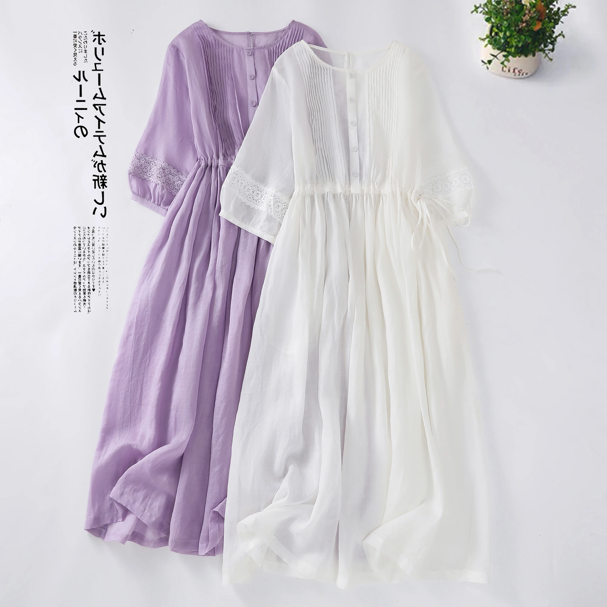 Ele Mid-Length Embroidered Dr Slim Fit round Ne ort Sve Travel Friendly Comfortable Cotton Blend Summer New Arr...