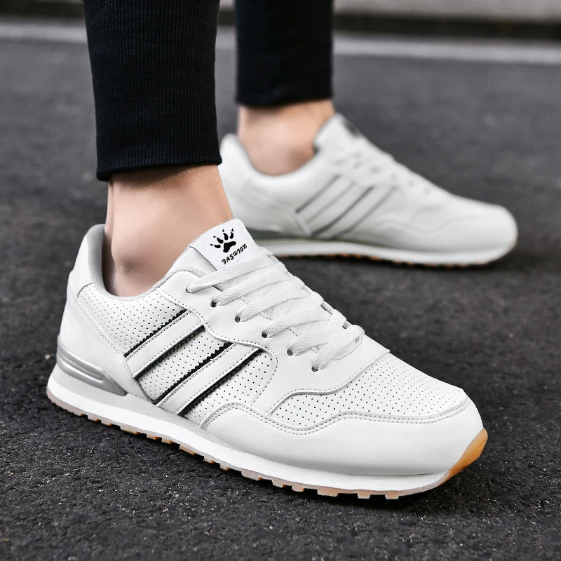 High Quality Men's Vulcanized Sneakers Leather Casual Shoes Breathable Mesh Men Tennis Shoes Male Flat Shoe Zapatillas Hombre image 5