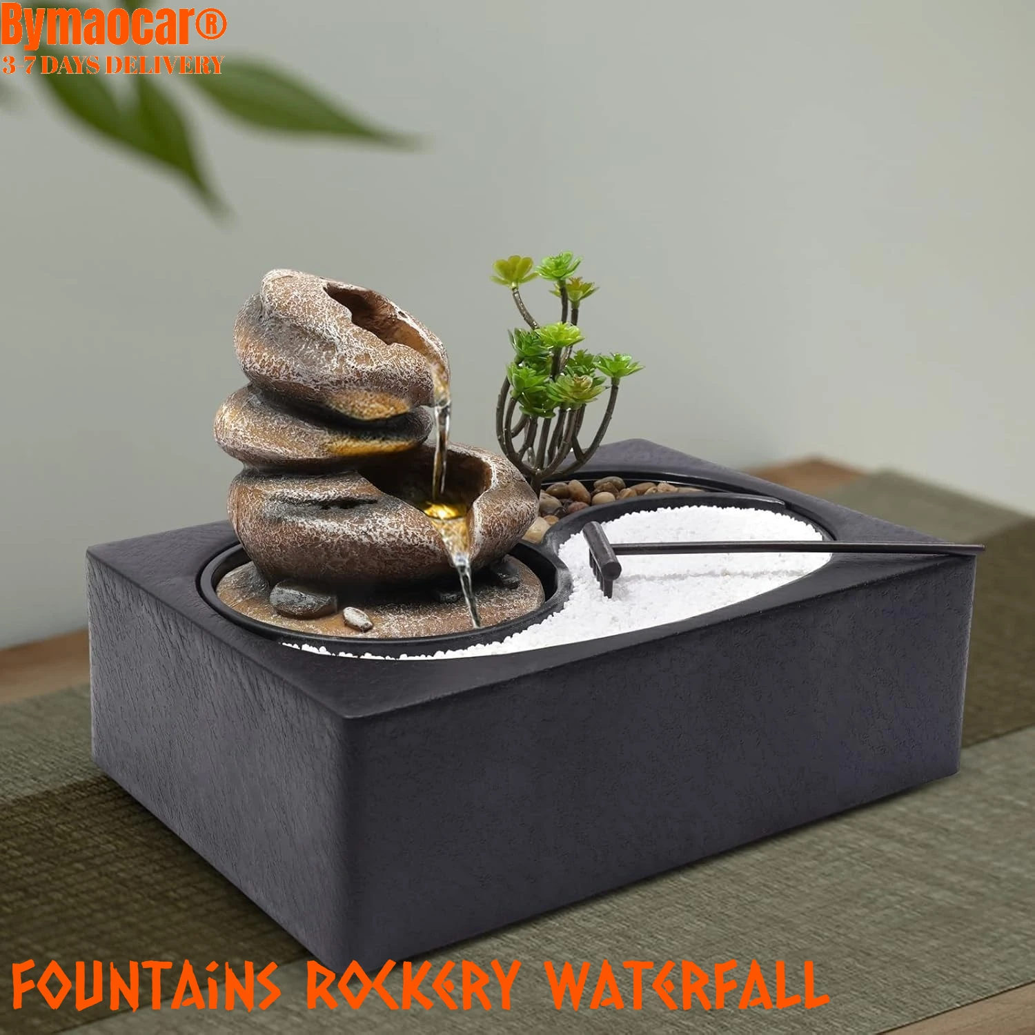 

11.4x8.3x8.7" Tabletop Fountain with LED Light, Waterfall Zen Meditation Desktop Rockery Water Bonsai Decor for Home Office Gift