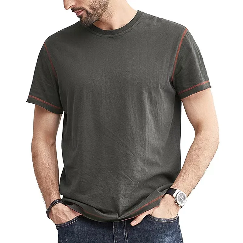 Men T Shirts 2023 Summer Patchwork Round Collar Short Sleeve T-shirt Homme