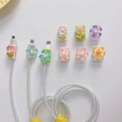 Cute Cartoon Flower Data Cable Anti-break Protector USB Interface Charge Data Cable Connection Anti-bending Protective Shell