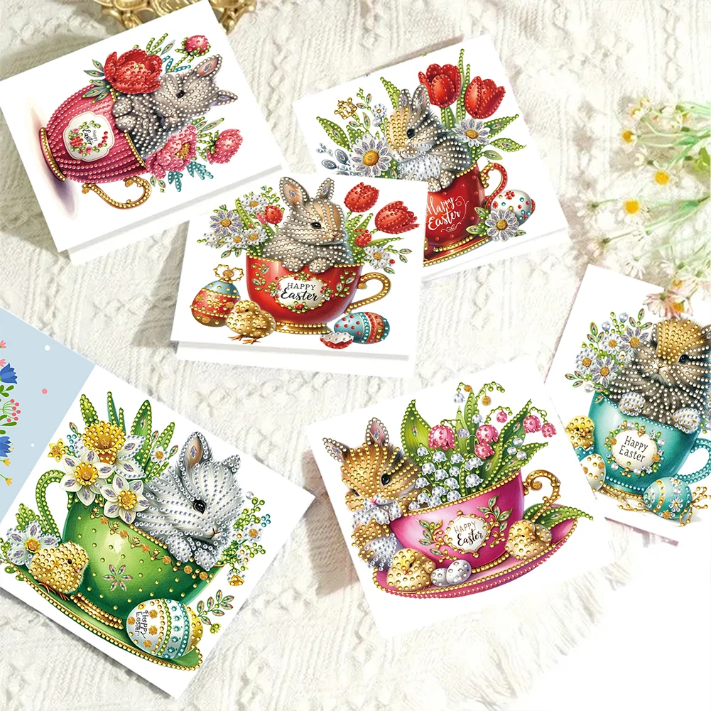 6 stuks Pasen diamant handgemaakte kaart DIY diamant schilderij kaart diamant schilderij wenskaart voor vakantie feestartikelen