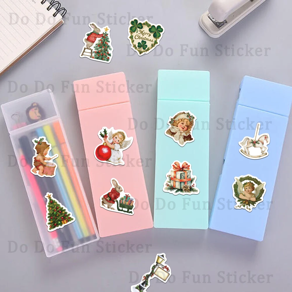 50PCS Romantic Christmas Sticker Waterproof  Reindeer Angels Santa Claus Decorations Bottles Phone Laptops Guitar Refrigerator